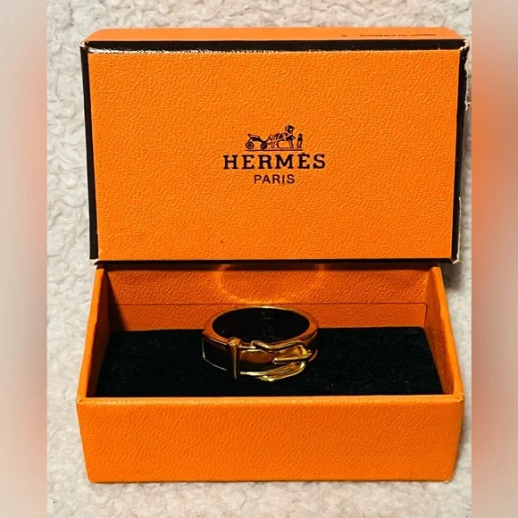 HERMES Gold Plated Belt Buckle Scarf Ring - Vintage - Picture 13 of 14
